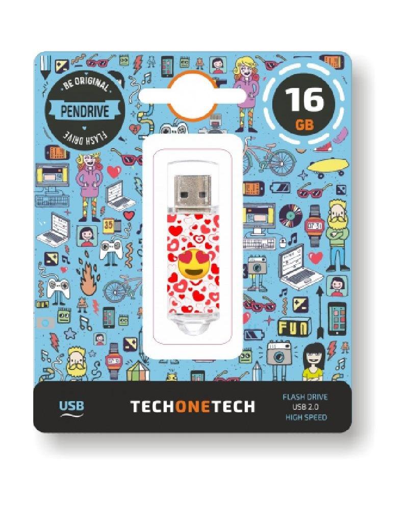 PENDRIVE TECH ONE TECH EMOJIS HEART EYES 16GB - USB 2.0 - Imagen 1