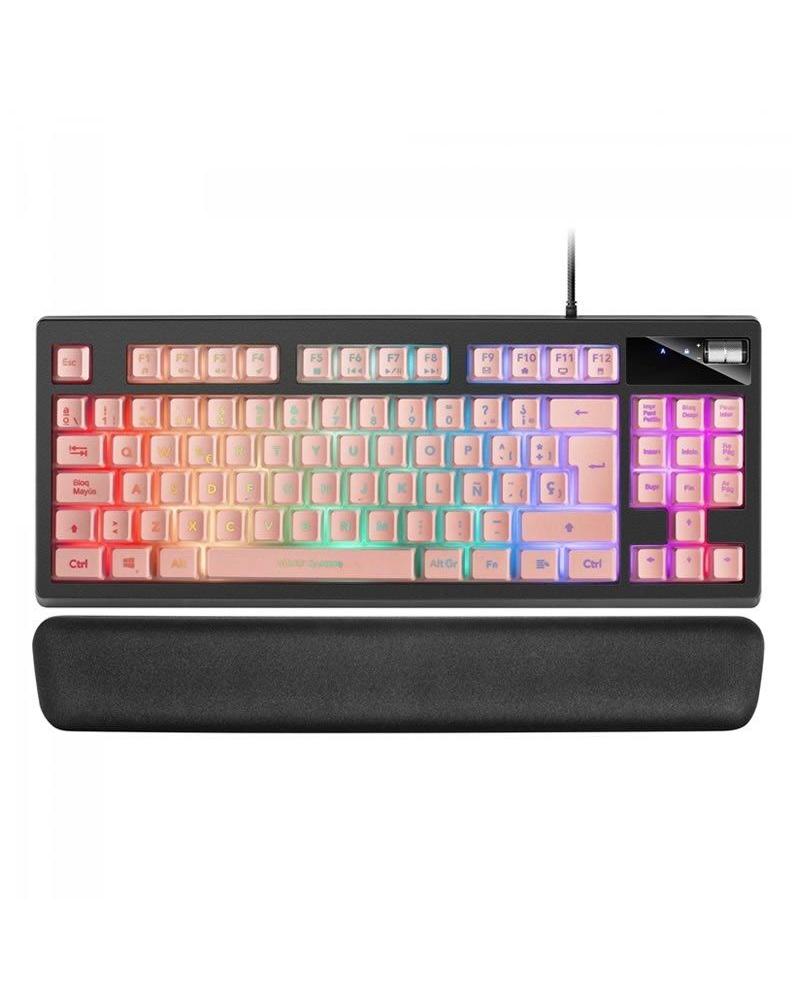 TECLADO MARS GAMING MKAXPES PINK - TECNOLOGÍA H-MECH - ILUMINACIÓN RGB CONTROL - REPOSAMUÑECAS GEL - CONTROL VOLUMEN - CABLE USB