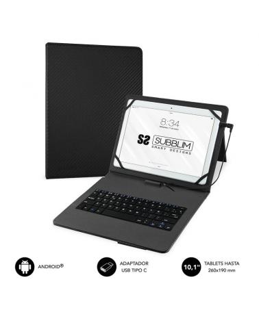 FUNDA CON TECLADO SUBBLIM KEYTAB PRO USB BLACK - PARA TABLET DE 10.1'/25.65CM - MICROUSB CON ADAPTADOR TIPO-C - CIERRE SOLAPA MA
