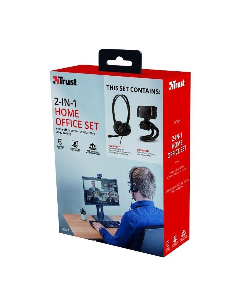 PACK 2 EN 1 TRUST DOBA HOME OFFICE SET - WEBCAM HD 720P - AURICULARES CON MICRÓFONO AJUSTABLE - CONEXIÓN USB - Imagen 1