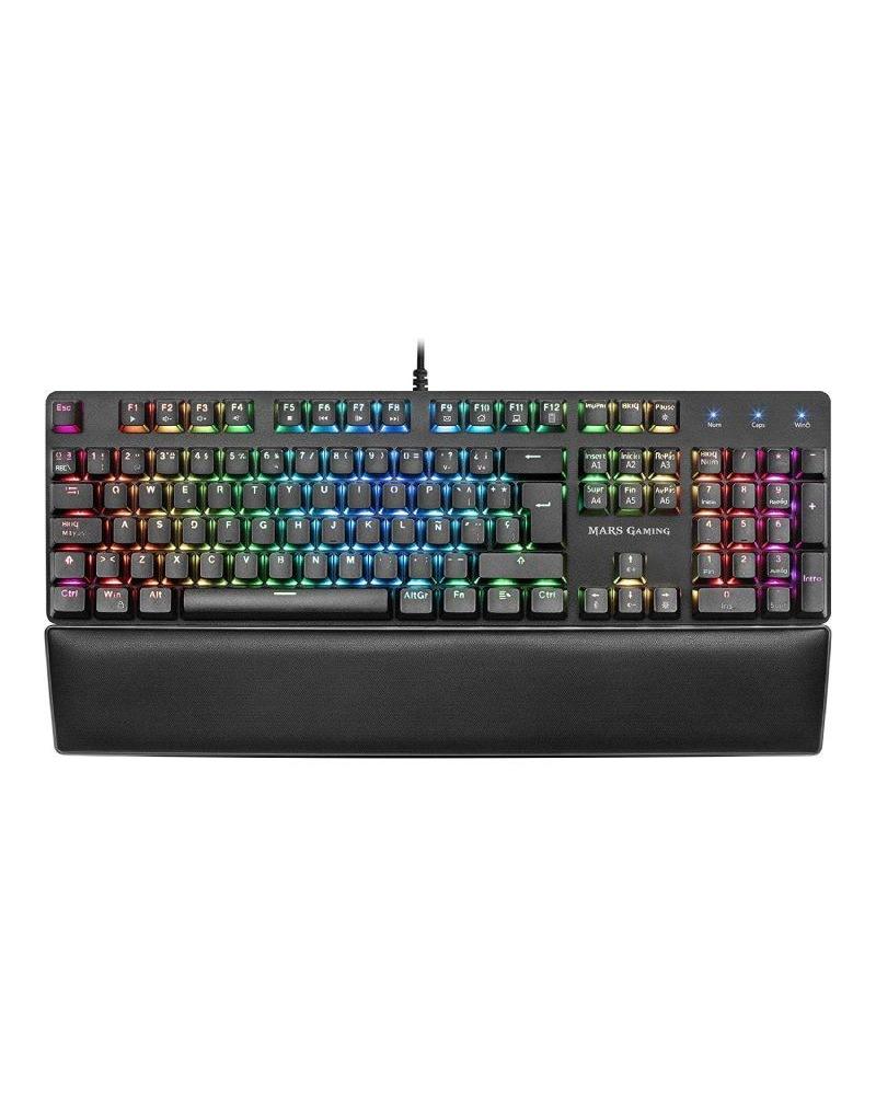TECLADO MECÁNICO INGLÉS MARS GAMING MK5RUS - SWITCHES MECÁNICOS OUTEMU SQ ROJO - ILUMINACIÓN FULL RGB - REPOSAMUÑECAS - SOFTWARE