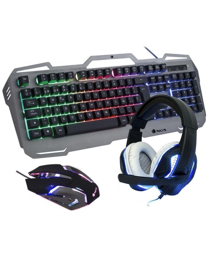 PACK GAMING NGS GBX-1500 - TECLADO RGB USB - RATÓN ÓPTICO 2400DPI USB - AURICULARES CON MICRÓFONO - Imagen 1