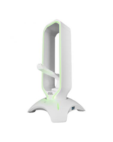 SOPORTE 3 EN 1 MARS GAMING MHHPROW WHITE - SOPORTE AURICULARES+BUNGEE RATON+HUB USB - 2*USB 3.0 - ILUMINADO 7 COLORES+EFECTO RGB