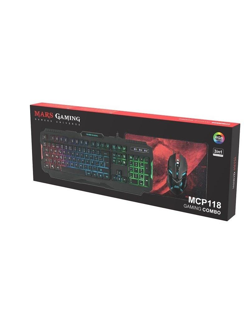 PACK MARS GAMING RGB MCP118 - TECLADO RGB RAINBOW - RATÓN ERGONÓMICO RGB FLOW - ALFOMBRILLA SUPERFICIE AMPLIA - Imagen 1