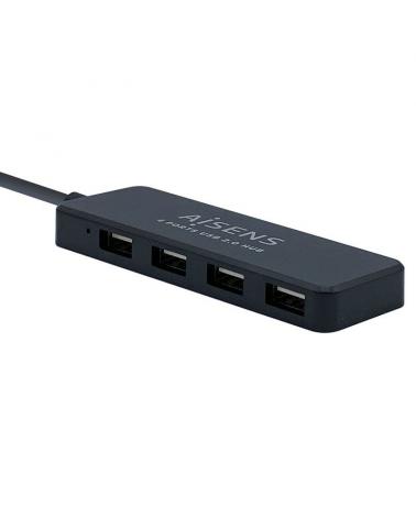 HUB USB AISENS A104-0402 NEGRO - CONECTORES 1*USB-A 2.0 MACHO / 4*USB-A 2.0 HEMBRA - LONGITUD CABLE 30CM - Imagen 1