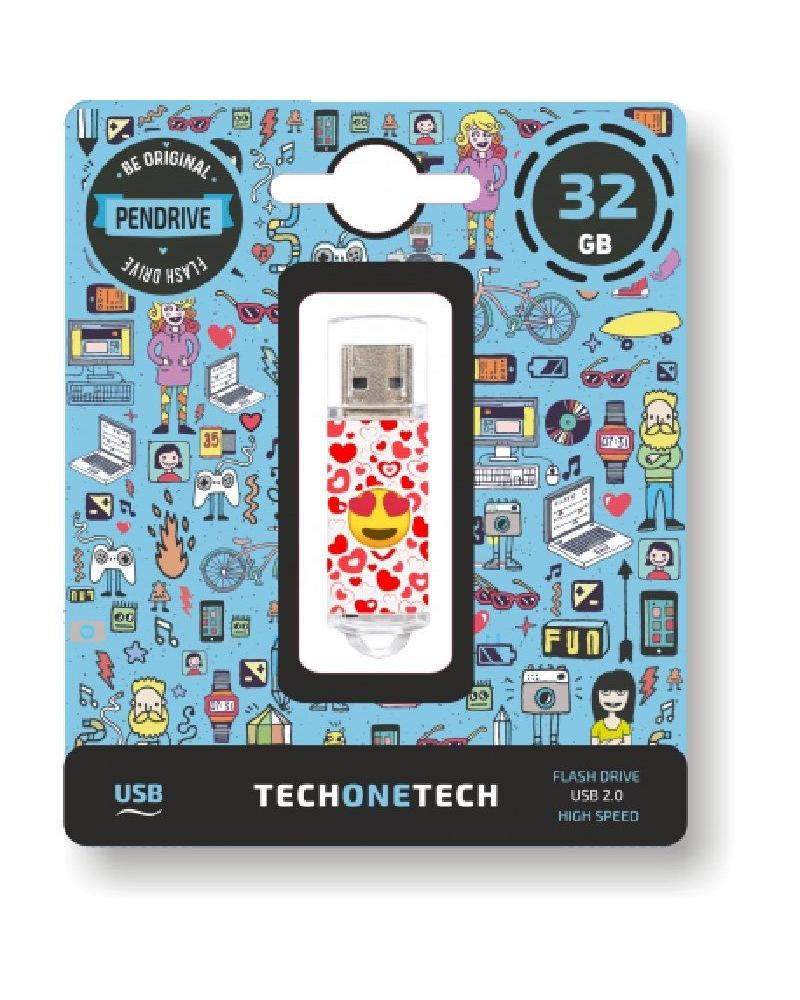 PENDRIVE TECH ONE TECH EMOJIS HEART EYES 32GB - USB 2.0 - Imagen 1