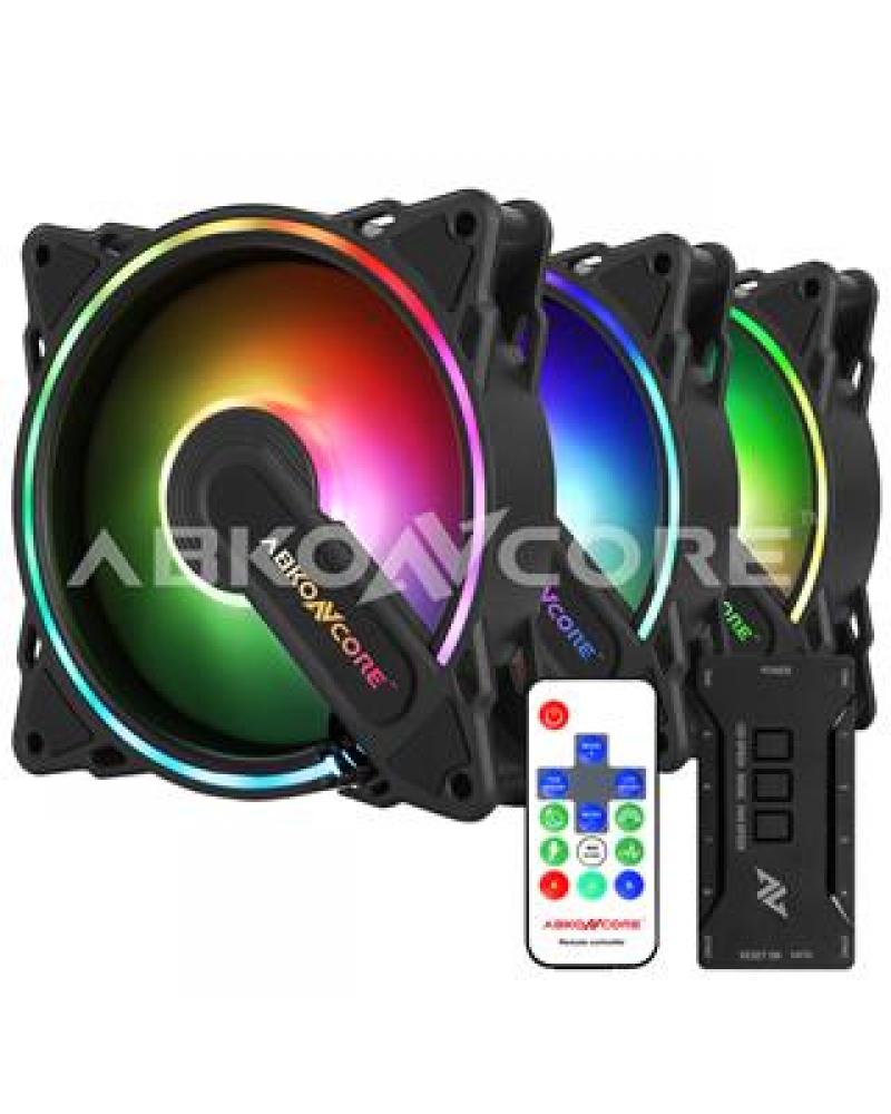 KIT 3 VENTILADORES ABKONCORE HURRICANE SPECTRUM SYNC 12CM REMOTE + CONTROL HUB - Imagen 1