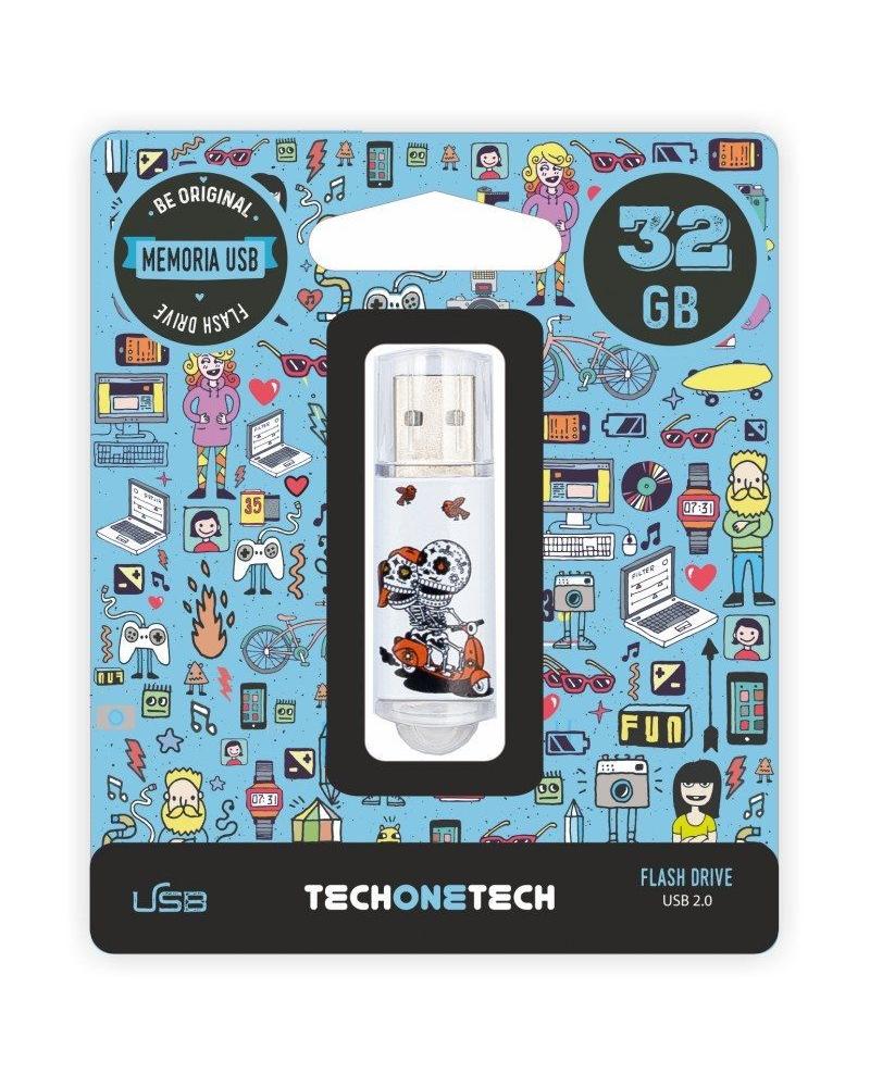 Pendrive 32GB Tech One Tech Calavera Moto USB 2.0 - Imagen 1