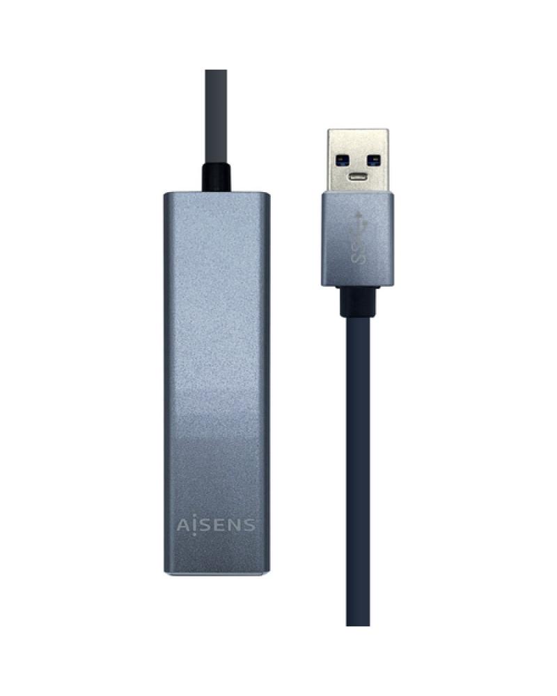 Hub USB Aisens A106-0401/ 3 Puertos USB 3.0/ 1 RJ45/ Gris - Imagen 1