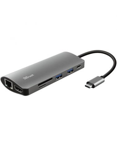 Hub USB Trust Dalyx/ 2 Puertos USB/ 1 Puerto USB-C/ 1 HDMI/ 1 RJ45/ 1 Lector Tarjetas SD y microSD/ Gris - Imagen 1