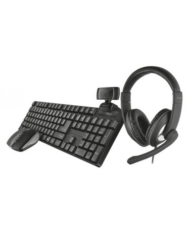 Pack 4 en 1 Trust Qoby Home Office Set Webcam + Teclado Inalámbrico + Ratón Inalámbrico + Auriculares con Micrófono - Imagen 1