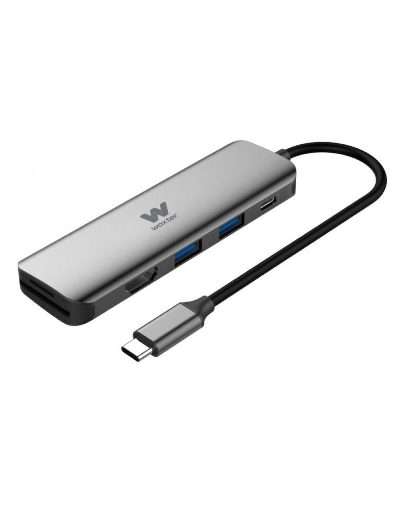 Hub USB Woxter PE26-165/ 2 Puertos USB/ 1 HDMI/ 1 Lector Tarjetas SD/ Gris - Imagen 1
