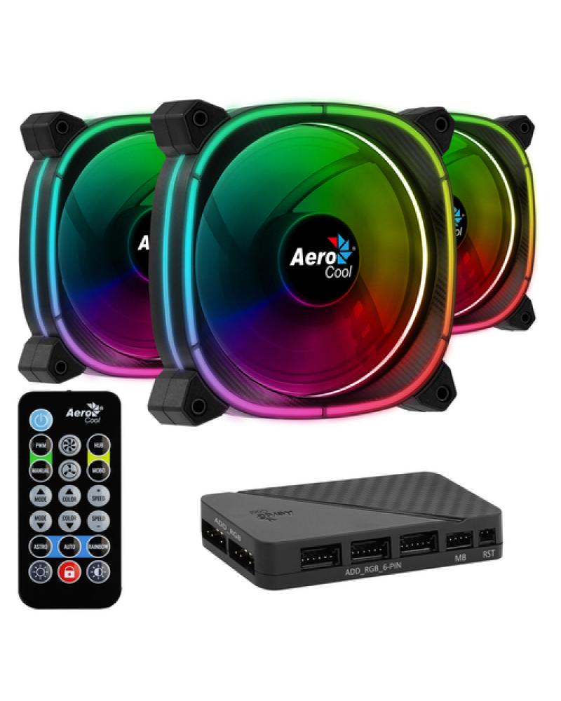 Pack 3 Ventiladores Aerocool Astro 12 Pro/ 12 cm + H66F HUB + Mando a Distancia - Imagen 1