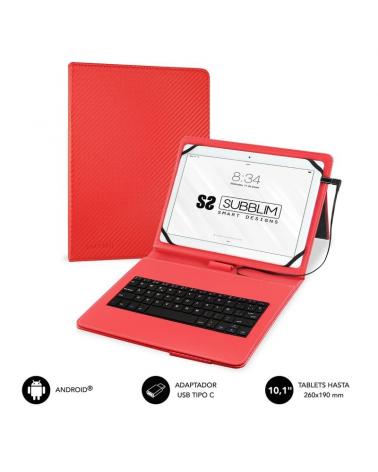 Funda con Teclado Subblim Keytab Pro USB para Tablets de 10.1'/ Roja - Imagen 1