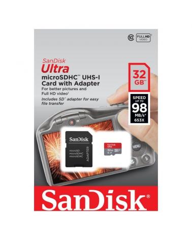 Tarjeta de Memoria SanDisk Ultra 32GB microSD HC UHS-I con Adaptador/ Clase 10/ 98MBs - Imagen 1