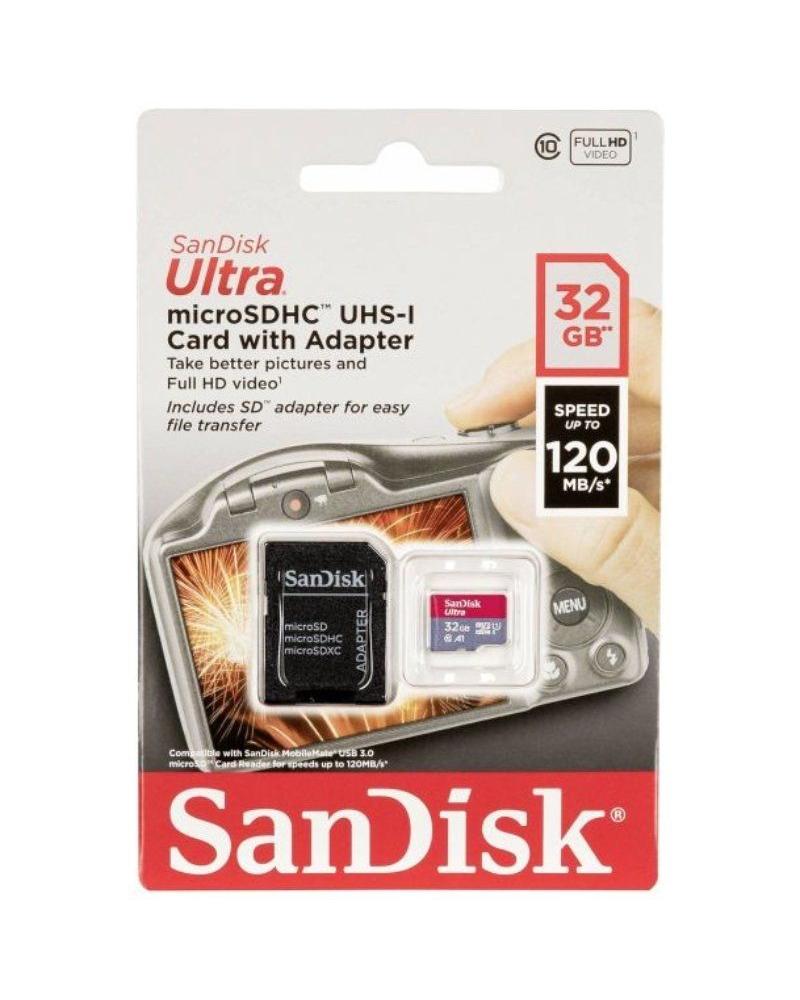 Tarjeta de Memoria SanDisk Ultra 32GB microSD HC UHS-I con Adaptador/ Clase 10/ 120MBs - Imagen 1