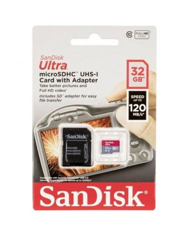 Tarjeta de Memoria SanDisk Ultra 32GB microSD HC UHS-I con Adaptador/ Clase 10/ 120MBs - Imagen 1