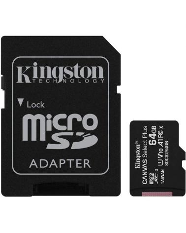 Tarjeta de Memoria Kingston CANVAS Select Plus 64GB microSD XC con Adaptador/ Clase 10/ 100MBs - Imagen 1