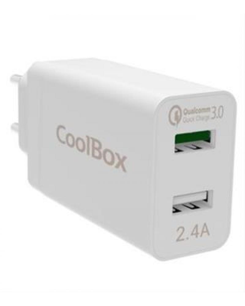 CARGADOR DE PARED 2XUSB COOLBOX QUALCOMM 3.0 BLANCO - Imagen 1